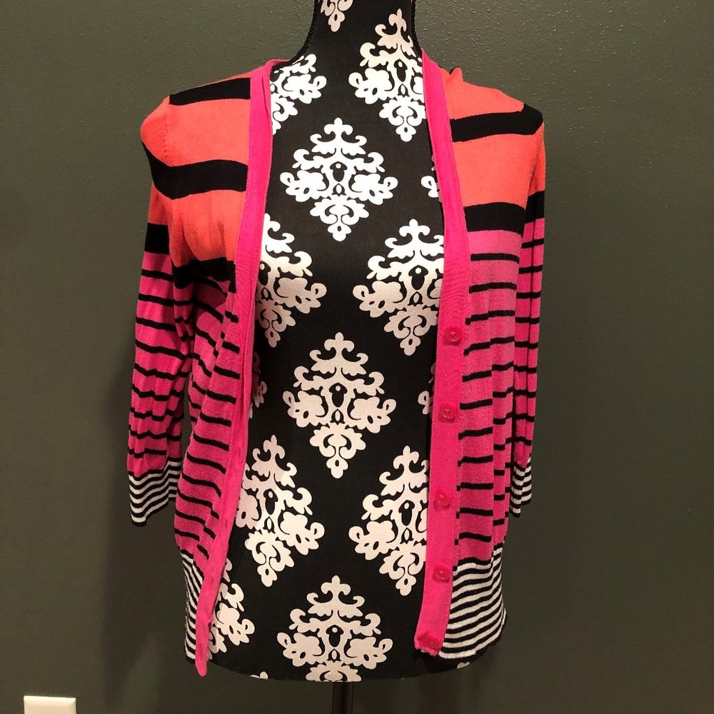 LOFT 3/4 Sleeve Color Block Cardigan - Small